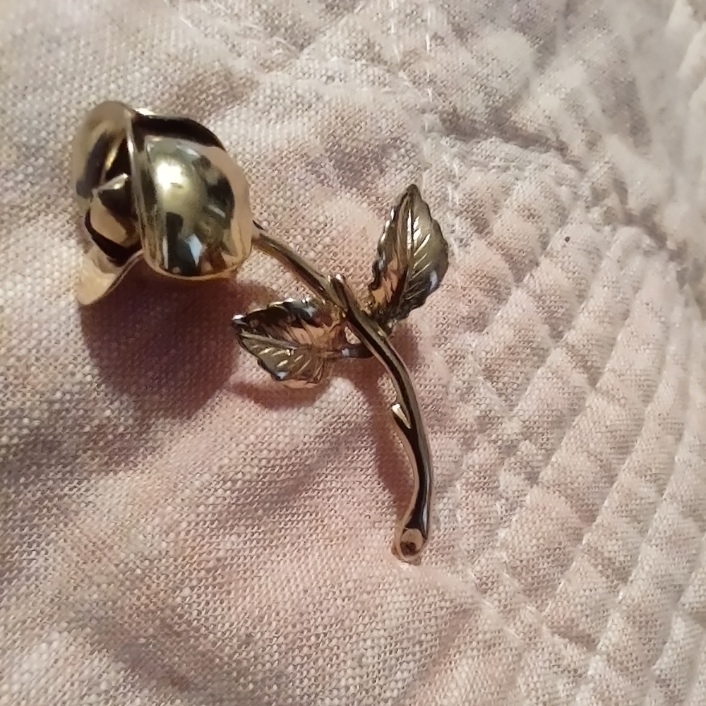Monet Vintage Gold Rose Brooch with Leaf Detail